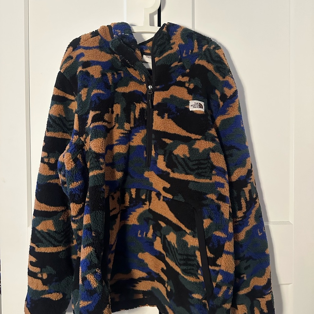 The North Face Camo Fleece Jacket - Black, Blue, and Brown